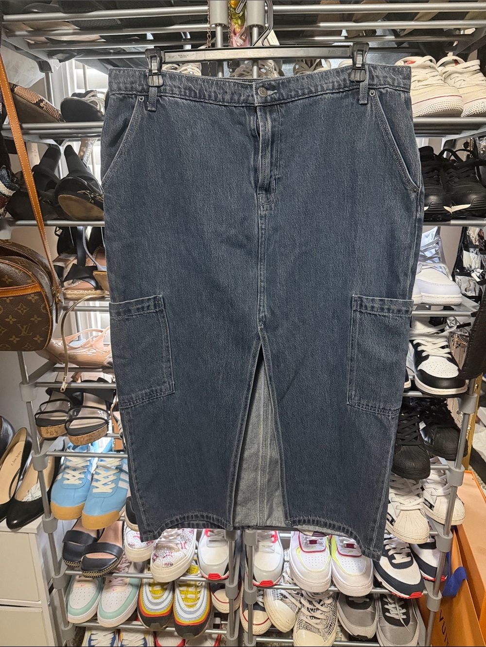 Classic Dark Blue Denim Cargo Skirt for Women